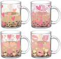 Tioncy 4 Pcs Valentines Heart Coffee Mugs 12 oz Heart Glass Cups with Handle Valentine's Day Pink Coffee Cup Sweet Love Gifts Drinking Mugs for Romantic Holiday Party by Tioncy