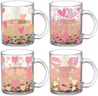 Tioncy 4 Pcs Valentines Heart Coffee Mugs 12 oz Heart Glass Cups with Handle Valentine's Day Pink Coffee Cup Sweet Love Gifts Drinking Mugs for Romantic Holiday Party by Tioncy