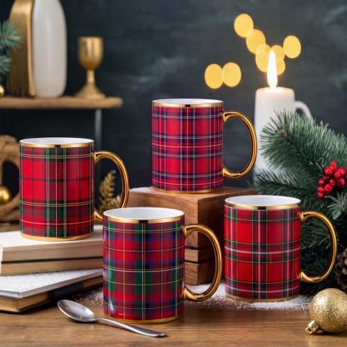 Havawish 4 Pcs Christmas Red Tartan Plaid Mugs 12 oz Holiday Coffee Mug by Havawish