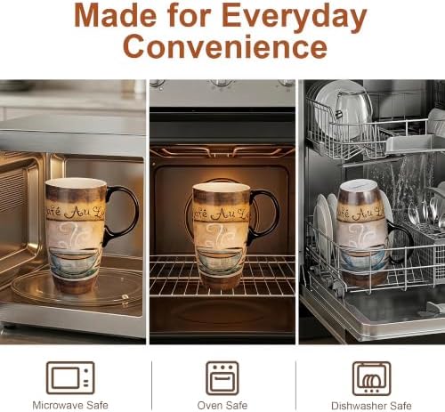 Topadorn 17oz Ceramic Travel Mug with Lid, French Café Coffee Mug with Handle, Vintage Latte Cup for Coffee Tea Cocoa, Microwave & Dishwasher Safe, Gift Box Included - Image 6