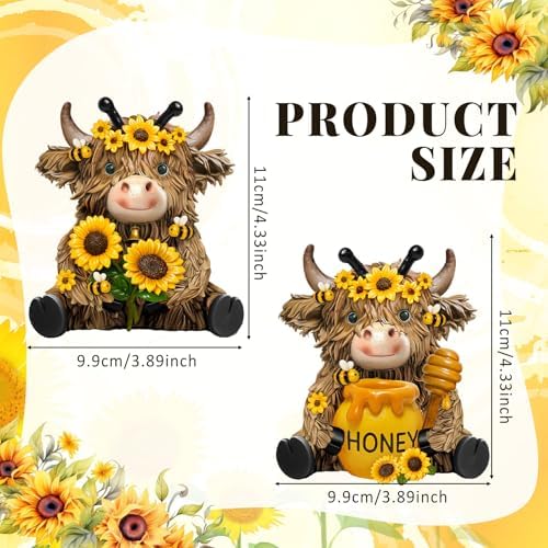 2 Pack Bee Highland Cow Figurine Decor, Bee Deor for Home - Image 3