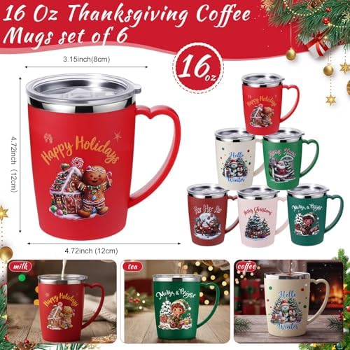 Maxcheck 6 Pcs Christmas Coffee Mugs 16 Oz Insulated Stainless Steel Cups - Image 2