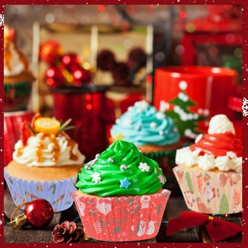 600 Pack Christmas Cupcake Liners Cupcake Wrappers Baking Cups Santa Holiday Paper Wraps Muffin Liners for Xmas Birthday Party Candy Cake Decorations Supplies(12 Styles) - Image 4