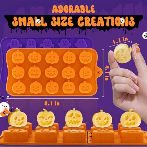Pumpkin & Ghost Candy Silicone Molds for Halloween Small Chocolate, Wax Melts, Cake Decoration 15 Cavity Food Grade Bpa Free for Kids, Oven Safe DIY Homemade Mould Treat or Trick -2 PCS - Image 4