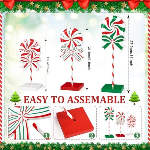 3 Pieces Christmas Table Decorations Wood Candy Set, Red Christmas Tiered Tray Decor,Rustic Candy Table Decorations for Home Tables(Classic) - Image 2