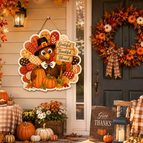 Thanksgiving Decorations - Turkey Pumpkin Wooden Sign for Front Door - Image 2