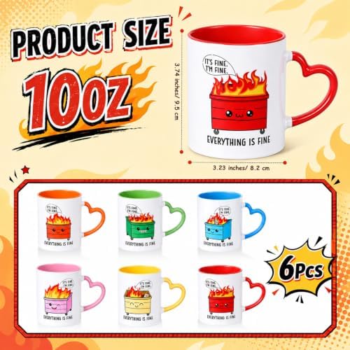6 Dumpster Fire Coffee Mugs, It's Fine Ceramic Mug 10 Oz Colorful - Image 2