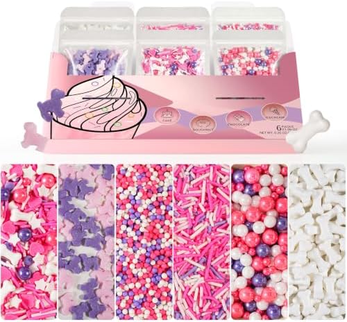 HUEBEATY Puppy Dog Sprinkles with Bone, Pink Purple Cake Sprinkles, 180g by Unknown