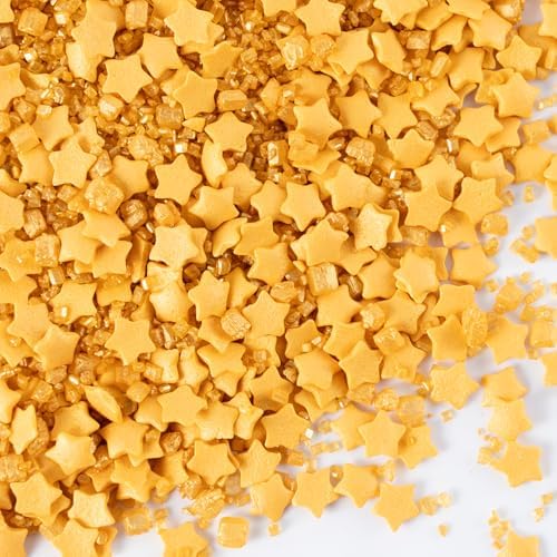 Gold Star Sprinkles for Cake Decorating Gold Sanding Sugar Sprinkles Mix Crystal Sugar for Cookie Baking Ice Cream Brownie Cupcake Toppings Shower Party Wedding by cobakey-DessertDecorations