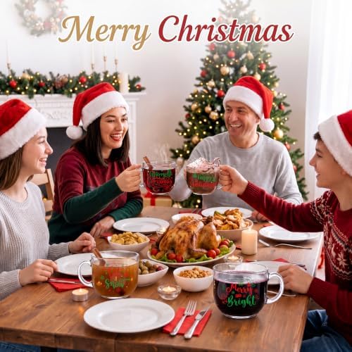 Patelai Glass Christmas Coffee Mugs 14 oz Snowflake Tree, 6 Pcs, Cute - Image 6
