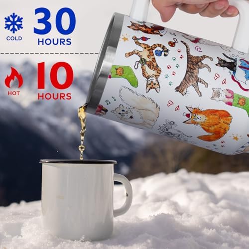 Christmas Tumbler with Handle and Straw Lid 40 oz,Cute Merry Xmas Cat Lovers Gifts for Women Vacuum Insulated Leak Proof Tumbler,Winter Holiday Accessories Stainless Steel Coffee Cup Mug - Image 5