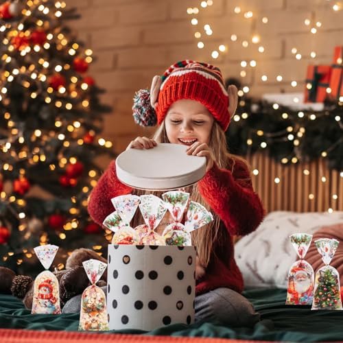 CCINEE 200PCS Christmas Cellophane Treat Bags, Xmas Clear Cello Gift Bags Candy Goodies Bags with Twsit for Christmas Holiday Party Favors - Image 6