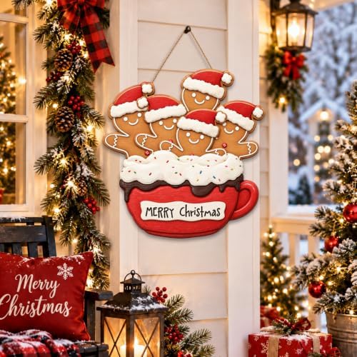 Gingerbread Christmas Decorations Merry Christmas Hanging Wooden Sign - Image 4