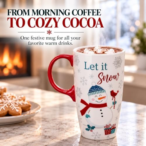 Topadorn Christmas Ceramic Travel Mug, 17oz , Snowman, Let It Snow - Image 4