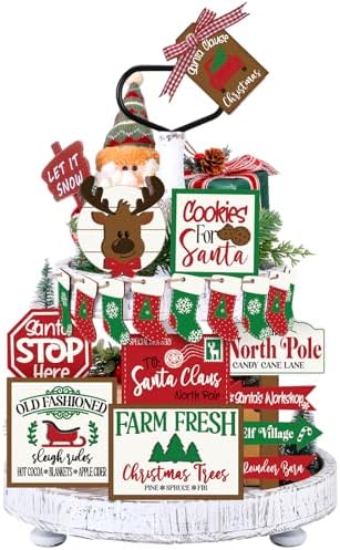 Funnymoom 17 Pcs Christmas Tiered Tray Decor Set Winter Tiered Tray Decor by Funnymoom