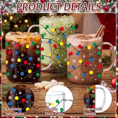 12 Pcs Christmas Glass Mugs with Handle Winter Xmas Coffee Mugs, Light - Image 6