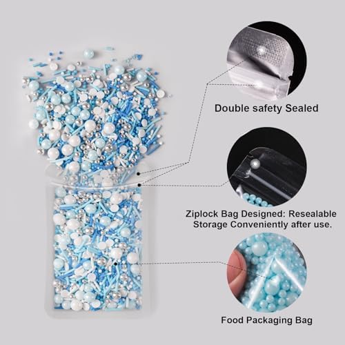 Blue Sprinkles for Cakes, Cupcakes, Blue and White Cake Sprinkles, 180g - Image 5