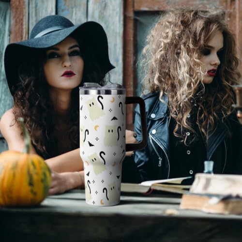 Halloween Tumbler with Lid and Straw 40oz,Black Cute Ghost Cat Vacuum Insulated Leak Proof Stainless Steel Coffee Cup,Goth Cute Spooky Halloween Accessories Gift for Women Girls - Image 3
