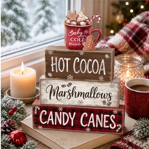 4 Pcs Christmas Table Decorations, Wooden Hot Cocoa Decor Indoor - Image 6
