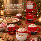 Santa Claus Stacking Ceramic Mug Set with Metal Rack - Image 4