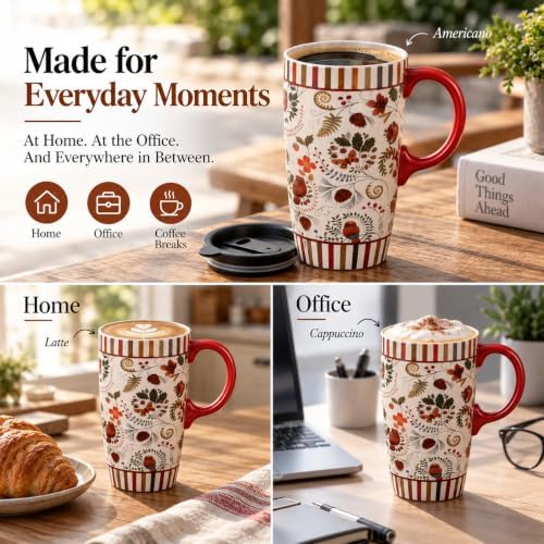 Topadorn 17oz Ceramic Travel Mug with Lid & Handle, Ceramic Coffee Mug - Image 4
