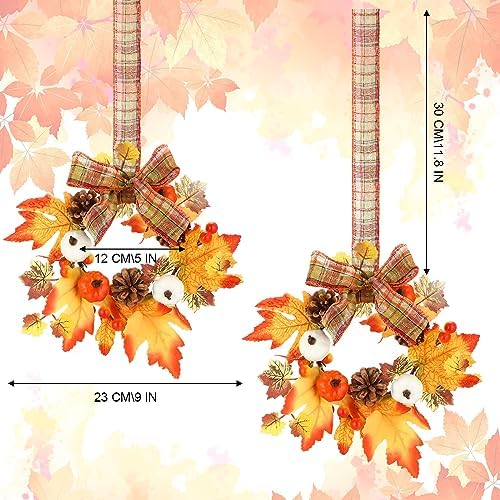Syhood 2 Pcs 9 Inch Small Fall Wreath for Cabinet Mini Fall Wreath - Image 3