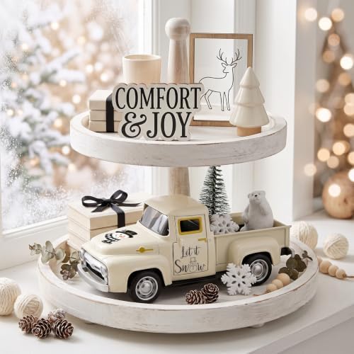 Snowman Truck Decor, Beige Christmas Pickup with Polar Bear Snowflakes - Image 5