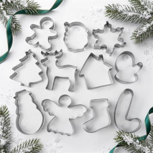 Christmas Cookie Cutters Set, HUINF 11Pcs Cookie Cutters Variety Pack - Gingerbread Men, Christmas Tree, Snowflake, House, Candy Cane, Santa Face, Reindeer and More for Christmas Winter Holiday - Image 3