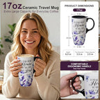 Topadorn 17oz Ceramic Travel Mugs Set of 2 with Lids, Floral Designs - Image 5