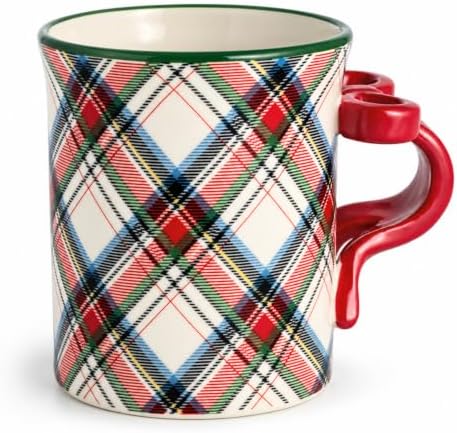 Mud Pie Christmas Tartan Mug with Bow Handle, 11 Ounce Plaid Coffee Mug by MudPie