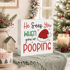 Christmas Bathroom Decor, Funny Santa Hat Christmas Decor Wooden Box Sign - Image 4