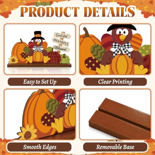 3 Pcs Fall Centerpieces for Tables, Wooden Autumn Fall Decorations for Home - Image 4