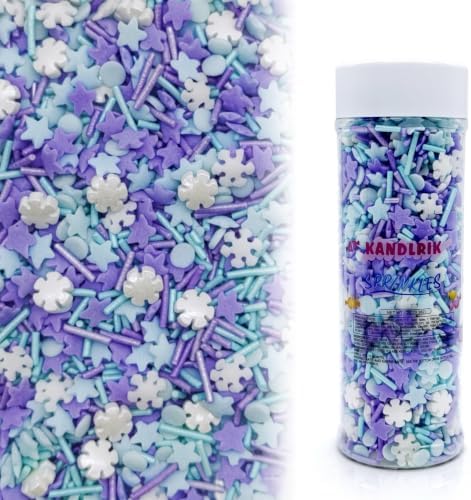 Snowflake Sprinkles Blue & White & Purple Christmas Sprinkles Mixed size snowflake Stars Jimmies CakeCookie Decorating Perfect for Wedding Party Valentine Halloween Christmas Supplies 4.58OZ by KandlrikMagicSprinkles