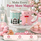 2 Pcs Christmas Ceramic Mugs, 3D Gingerbread Man and House, 12 oz - Image 2