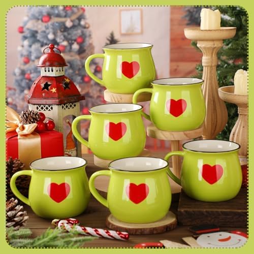 Vesici 6 Pcs Christmas Ceramic Mugs Bulk Lime Green Christmas Coffee Cups - Image 5