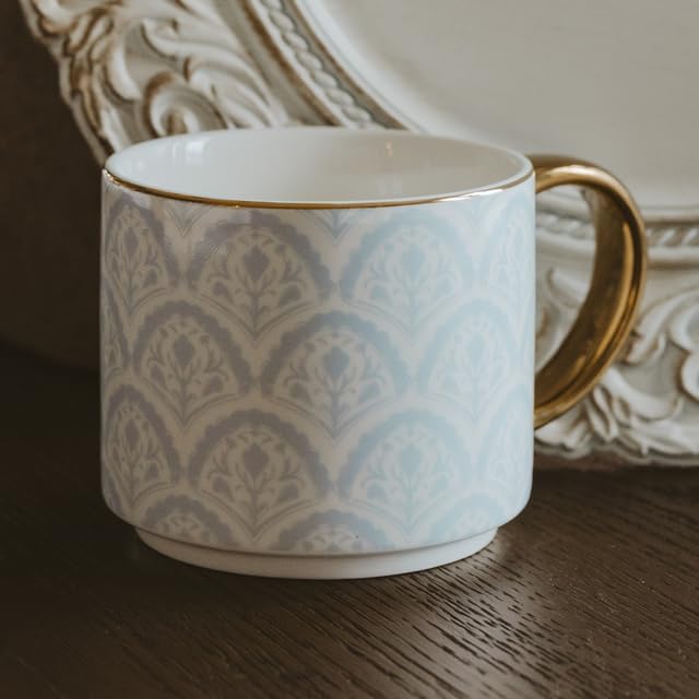 Sweet Water Decor Blue Fan Ceramic Mug with Gold Handle, Large 14oz Fine Bone China Tea Cup, Cute Coffee Mug, Vintage Floral Spring Drinkware, Hostess & Housewarming Gift for Women & Teachers - Image 2