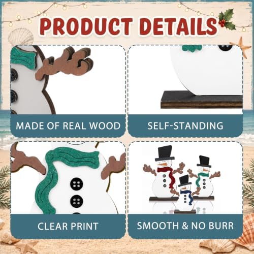 Suzile 3 Pcs Christmas Snowman Decorations, Wooden Tabletop Winter Decor - Image 5