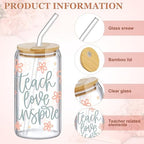 SiliFine 6 Pcs Teacher Gift Glass Cups, 16 oz with Lids and Straws - Image 4