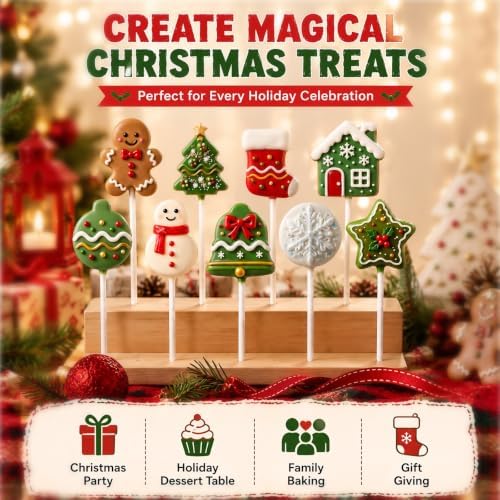 10 Pcs Christmas Cake Pop Molds Set with 100 Sticks - Image 5
