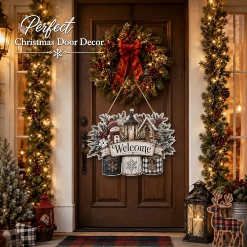 Christmas Decorations - Winter Snowman Welcome Wooden Sign for Front Door - Image 2