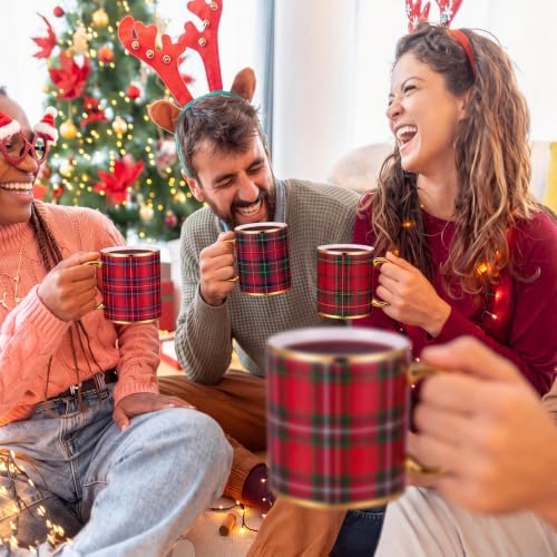 Havawish 4 Pcs Christmas Red Tartan Plaid Mugs 12 oz Holiday Coffee Mug - Image 6