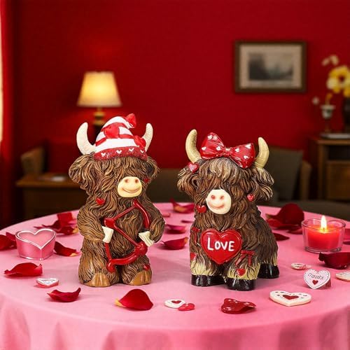 2 Pack Valentine's Day Highland Cow Gifts, Resin Valentine Decor - Image 6