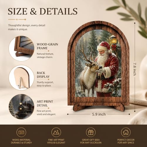 Santa Reindeer Arched Table Sign, Christmas Farmhouse Shelf Decor - Image 2