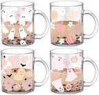 Tioncy 4 Pcs Halloween Coffee Mugs 12 oz Cute Pink Ghost Glass Cups by Tioncy
