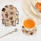 YETTASBIN Old School Tattoo 6 Pcs Drink Coasters with Holder, Cotton Woven Absorbent Heat-Resistant Round Coaster Non-Slip Table Mat for Kitchen Bar Home Decor Housewarming Gift, 3.9 in - Image 5