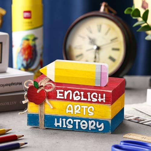4 Pcs Back to School Table Decor, Wooden Pencil Book Signs - Image 2