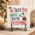 Christmas Bathroom Decor Wood Plaque with Support Stand Wooden Signs - Image 5