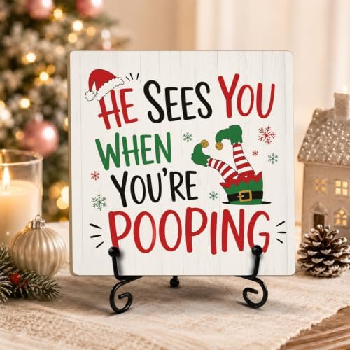 Christmas Bathroom Decor Wood Plaque with Support Stand Wooden Signs - Image 5