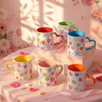 Valentine's Day Coffee Mug Set of 6, 10oz Ceramic Cups with Heart-shaped Handles, Colorful Candy Heart Design, Cute Romantic Gift for Couples, Friends, Party, Kitchen & Home Decor - Image 3