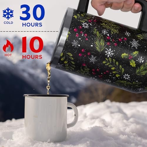 Christmas Tumbler with Handle and Straw Lid 40 oz,Cute Merry Xmas Holly Berries Snowflake Gifts for Women Vacuum Insulated Leak Proof Tumbler,Winter Holiday Accessories Stainless Steel Coffee Cup Mug - Image 5